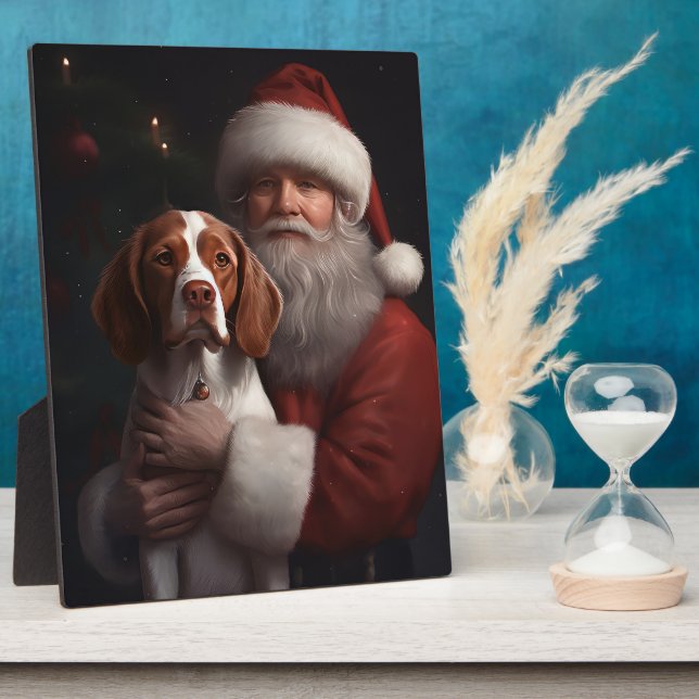 Placa Expositora Brittany Spaniel con Papá Noel Navidad (Lado)