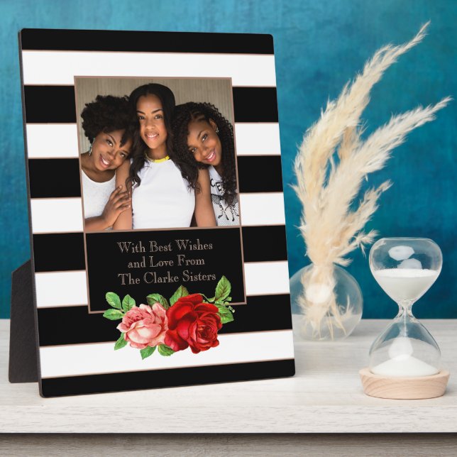 Placa Expositora Bronce floral Banda negra y blanca - Foto Personal (Lado)