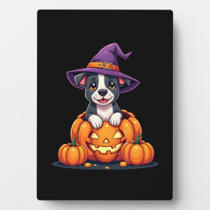 Placa Expositora Bruja De Calabaza Divertida De Pitbull Perro De Ha