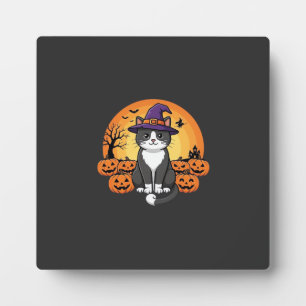 Placa Expositora Bruja de Halloween Gato Calabaza Luna Diseño_1