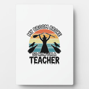Placa Expositora Bruja Divertida Maestra Escoba Rota Diseño Hallowe