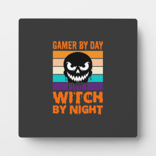 Placa Expositora Bruja Jugadora Calavera Retro Halloween