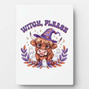 Placa Expositora Bruja Por Favor Vaca Highland Halloween
