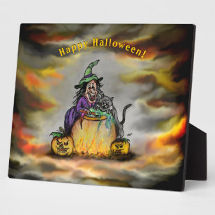 Placa Expositora Bruja y gato negro, ¡Feliz Halloween!