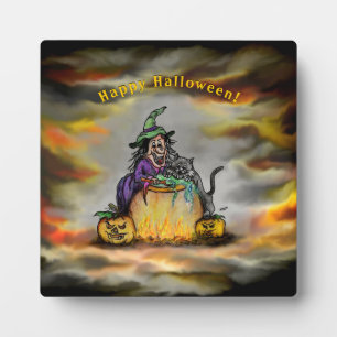 Placa Expositora Bruja y gato negro, ¡Feliz Halloween!