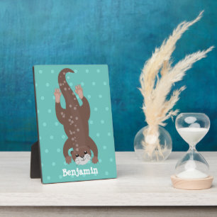 Placa Expositora Buceo con nutria en el ilustracion verde azulado p