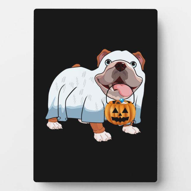 Placa Expositora Bulldog fantasma Perro de Halloween (Frente)