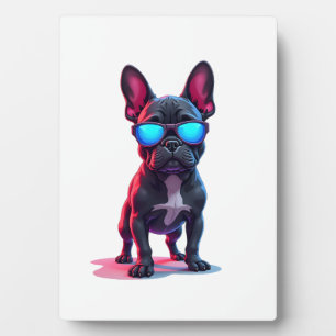 Placa Expositora Bulldog Francés de Ciencia Ficción con Gafas de So