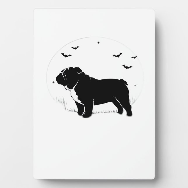 Placa Expositora Bulldog Inglés Perro � Silueta de Luna de Hallowee (Frente)