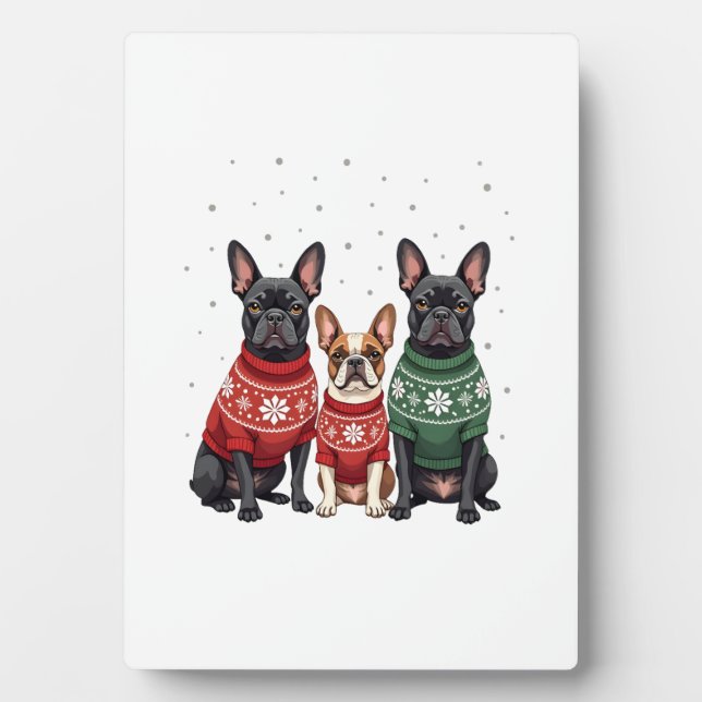 Placa Expositora Bulldogs franceses de Navidad Frenchie de Navidad  (Frente)