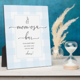 Placa Expositora Bunny Blue Gingham Baby Shower Mom-osa Bar Rótulo