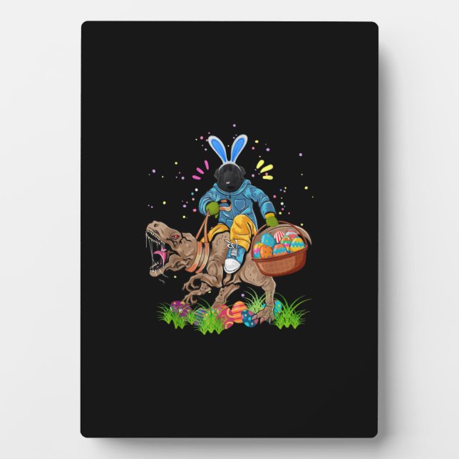 Placa Expositora Bunny Newfoundland Dog Riding Dinosaur Easter (Frente)