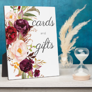 Placa Expositora Burgundy Marsala Floral Guestbook Rótulo White