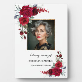 Placa Expositora Burgundy Red Roses Memorial Photo Plaque