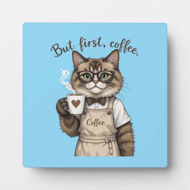 Placa Expositora But First, Coffee Cat (Frente)