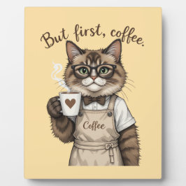 Placa Expositora But First, Coffee Cat