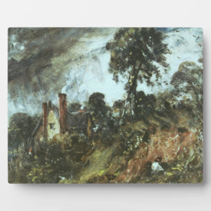 Placa Expositora Cabaña entre árboles con banco de arena, c.1830-36