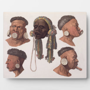 Placa Expositora Cabezas de botocudos indios (grabado de colores)