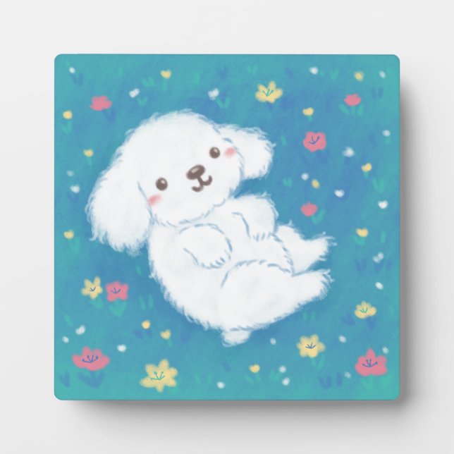 Placa Expositora Cachorro Adorable con Flores (Frente)