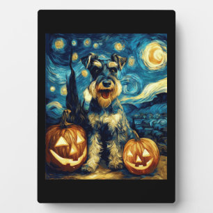 Placa Expositora Cachorro Cute Miniature Schnauzer Halloween Jack O