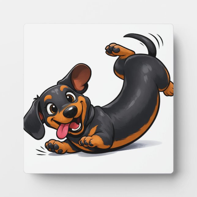 Placa Expositora Cachorro juguetón de raza Dachshund  (Frente)