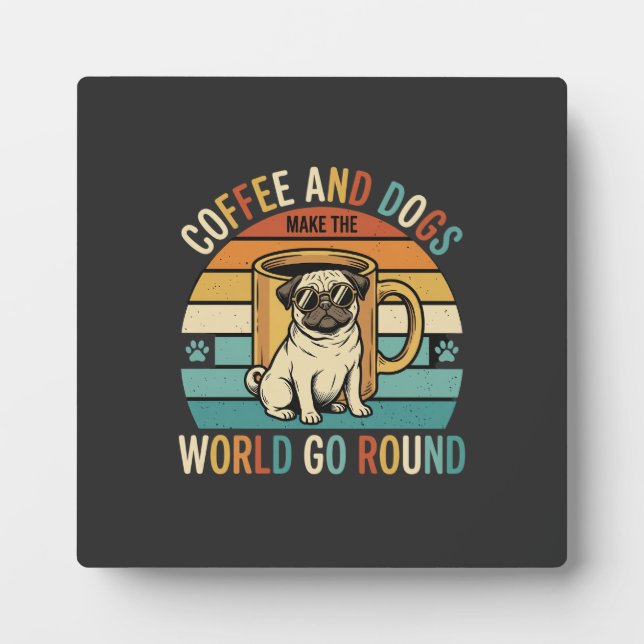 Placa Expositora Café y Perros Amante Retro Pug (Frente)
