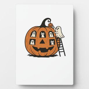 Placa Expositora Calabaza caprichosa y espeluznante con fantasmas,