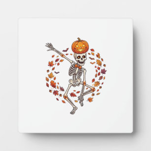Placa Expositora Calabaza De Cabeza De Esqueleto Bailando Halloween