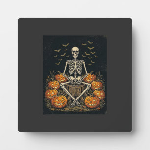 Placa Expositora Calabaza De Esqueleto De Halloween Diseño Retro Vi