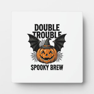 Placa Expositora Calabaza de Halloween Bruja Doble Problema Diseño 