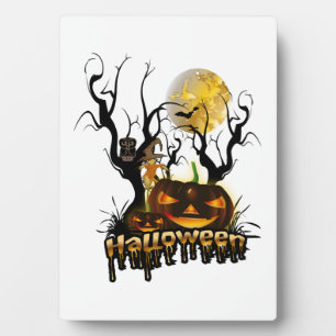Placa Expositora Calabaza divertida de Halloween con búho
