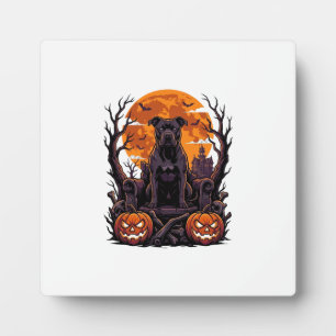 Placa Expositora Calabazas Trono Pitbull Negro Halloween Luna Llena