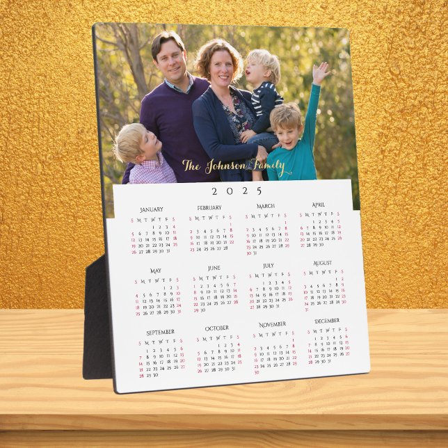 Placa Expositora Calendario Anual de Fotografía Familiar Personaliz (Personalized 2025 Family Photo Yearly Calendar Plaque)