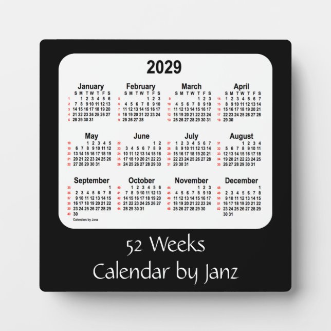 Placa Expositora Calendario Black 52 Weeks 2029 de Janz (Frente)