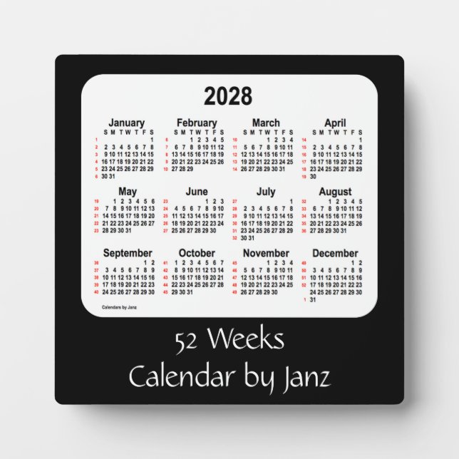 Placa Expositora Calendario de 52 semanas negro 2028 de Janz (Frente)