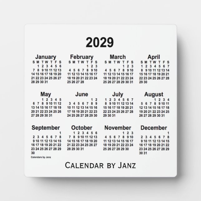 Placa Expositora Calendario de la Mesa Blanca 2029 por Janz (Frente)