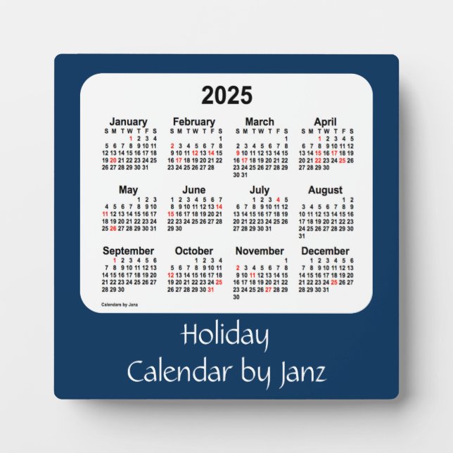 Placa Expositora Calendario de vacaciones azules de 2025 por Janz (Frente)