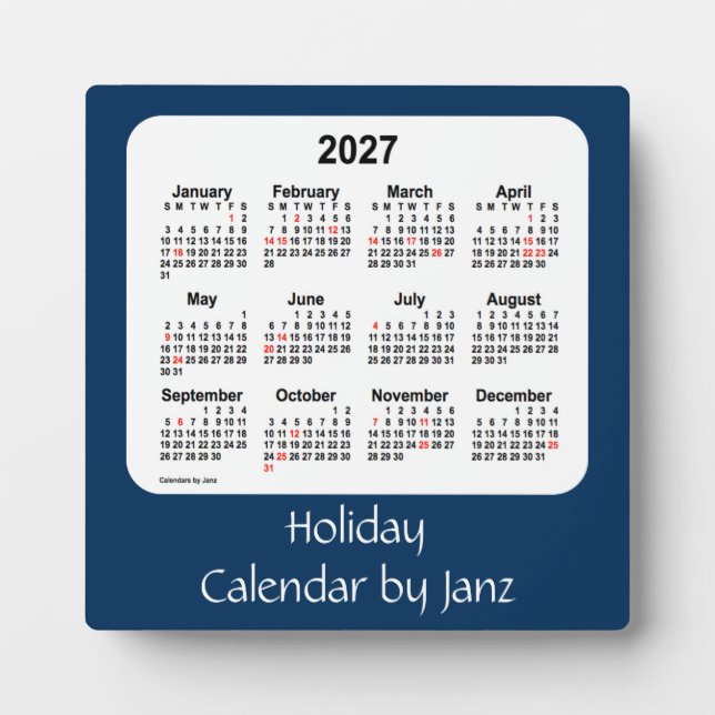 Placa Expositora Calendario de vacaciones azules de 2027 por Janz (Frente)
