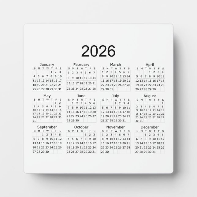 Placa Expositora Calendario minimalista simple 2026 (Frente)