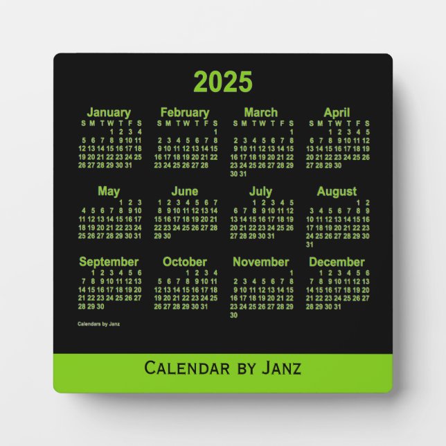 Placa Expositora Calendario Neon Yellow Green Desk de Janz 2025 (Frente)
