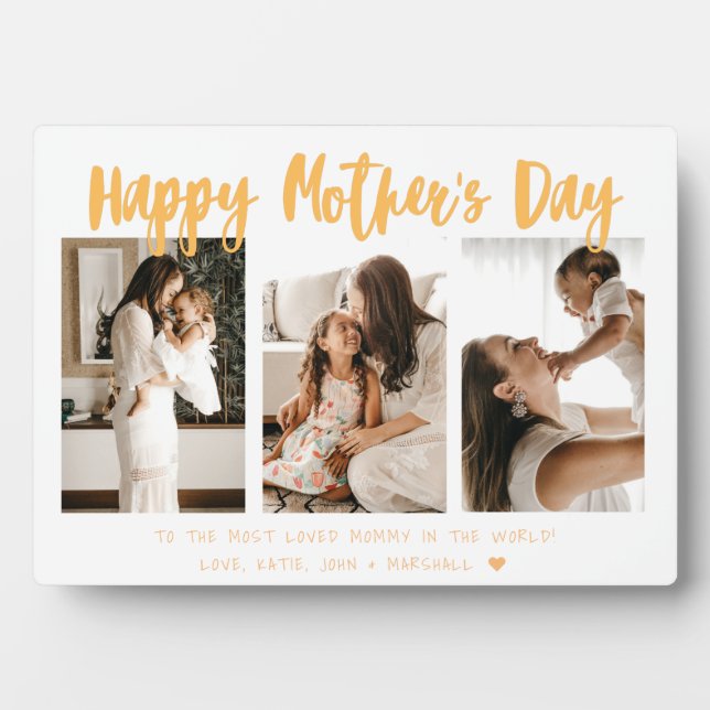 Placa Expositora Caligrafía dorada amarilla 3 foto Día de la Madre (Frente)