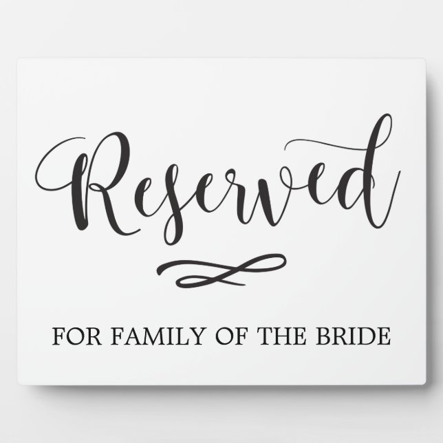 Placa Expositora Caligrafía simple Rótulo Boda de asientos reservad (Frente)