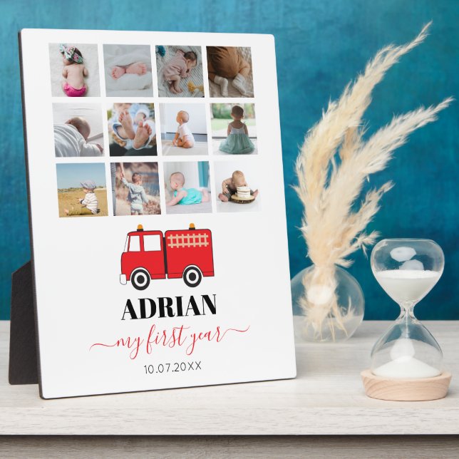 Placa Expositora Camión rojo de primer año de bebé Collage de fotos (Lado)