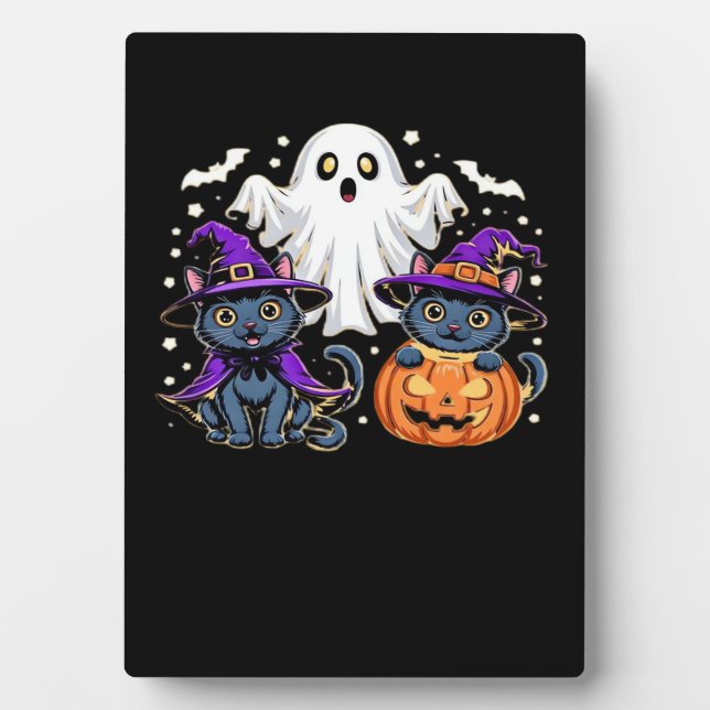 Placa Expositora Camiseta Clásica de Halloween Ghost Pumpkin Cat_3 (Frente)