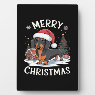 Placa Expositora Camiseta clásica de Navidad alegre Dachshund
