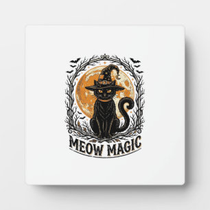 Placa Expositora Camiseta de Gata Bruja Diseño de Luna de Halloween