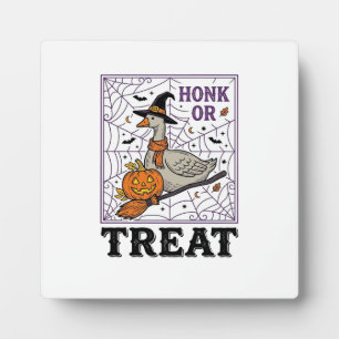 Placa Expositora Camiseta de Halloween de ganso bruja Honk Or Treat
