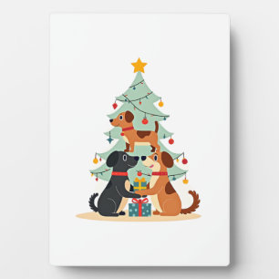 Placa Expositora Camiseta de Navidad Perro Árbol Divertido Cachorro