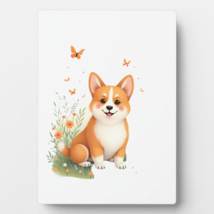 Placa Expositora Camiseta de perro Akita con flor y mariposa