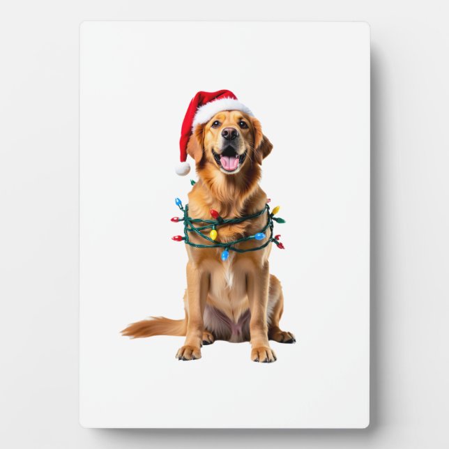 Placa Expositora Camiseta de perro de Navidad, Papá Noel Retriever  (Frente)